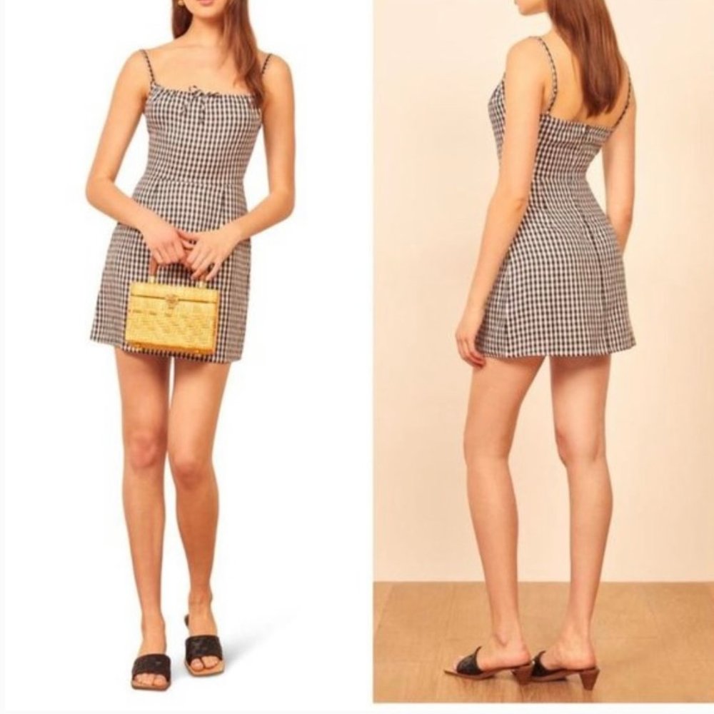 Reformation Black & White Gingham Violaine Linen Mini Dress Checkered Size 6